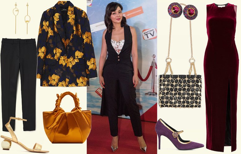 Слева: брюки H&M; жакет Zara; сумка Mango; босоножки Katy Perry в Rendez-Vous; серьги BJØRG (yoox.com). Справа: серьги AMOVA Jewelry; сумка Topshop; туфли Ballin; платье GALVAN (farfetch.com)