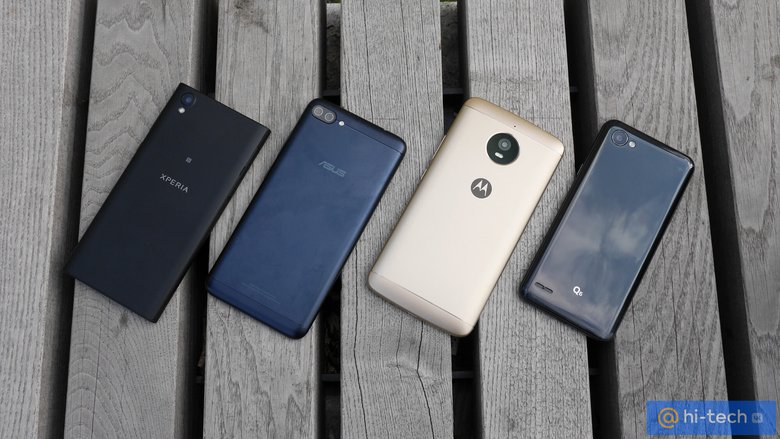 Слева направо: Sony Xperia L1, ASUS ZenFone 4 Max, Moto E4 Plus, LG Q6a.