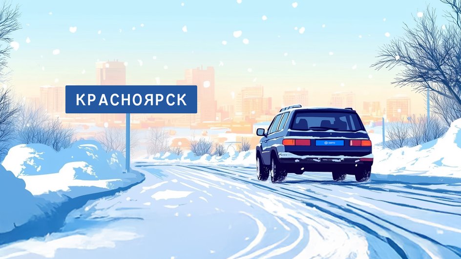 Рисунок автомобиля в пути по дороге в Красноярск