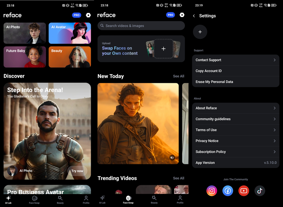 Интерфейс приложения Reface Интерфейс приложения Reface