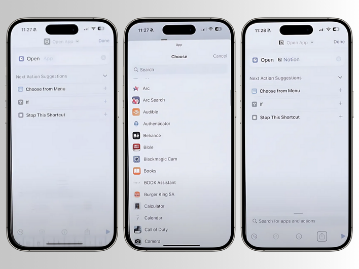 Назначение приложения в «Командах» в iOS 18 Назначение приложения в «Командах» в iOS 18