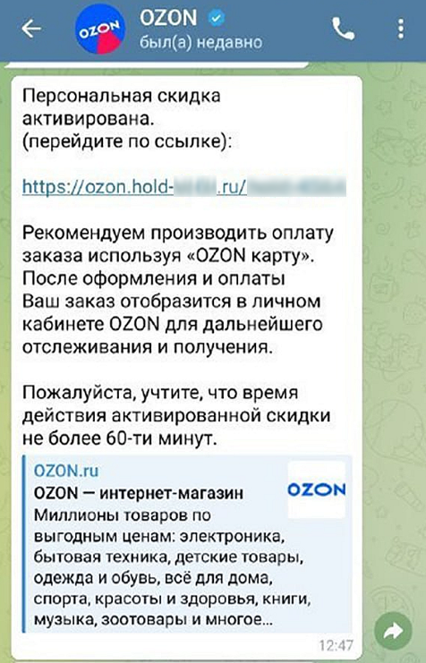 Пример фейкового аккаунта маркетплейса с распространением фишинговой ссылки: злоумышленники используют эмодзи «с галкой», чтобы усыпить бдительность.