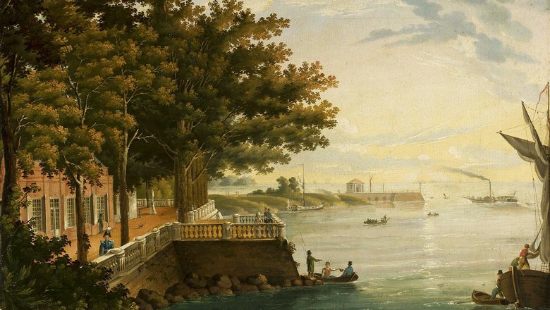 Терраса дворца Монплезир в Петергофе. Картина Егора Мейера, 1840-е годы