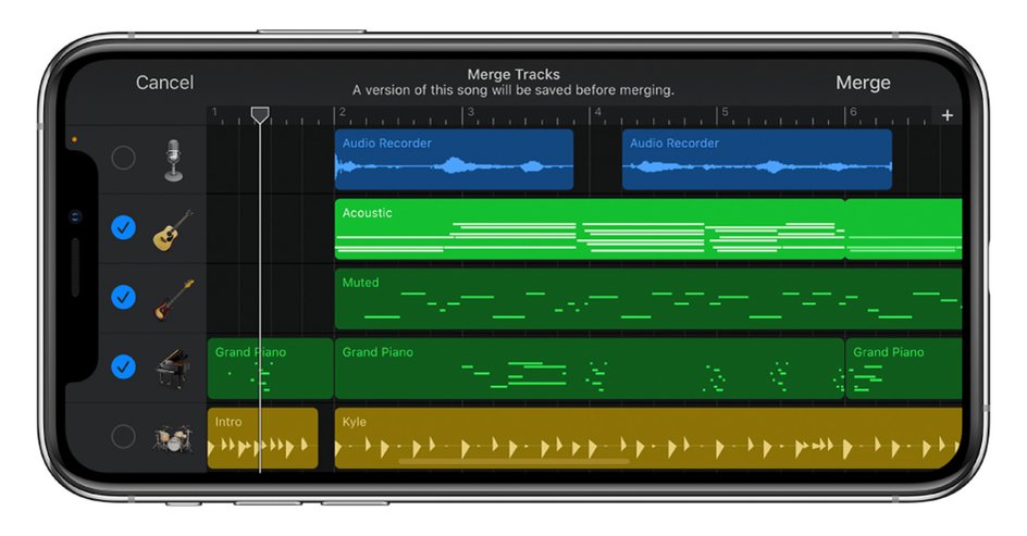 Открытое приложение GarageBand на iPhone