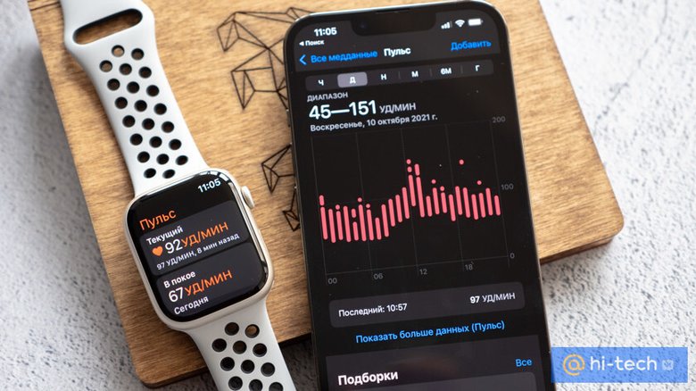 На фото — Apple Watch Series 7. Пульс часы измеряют 24/7