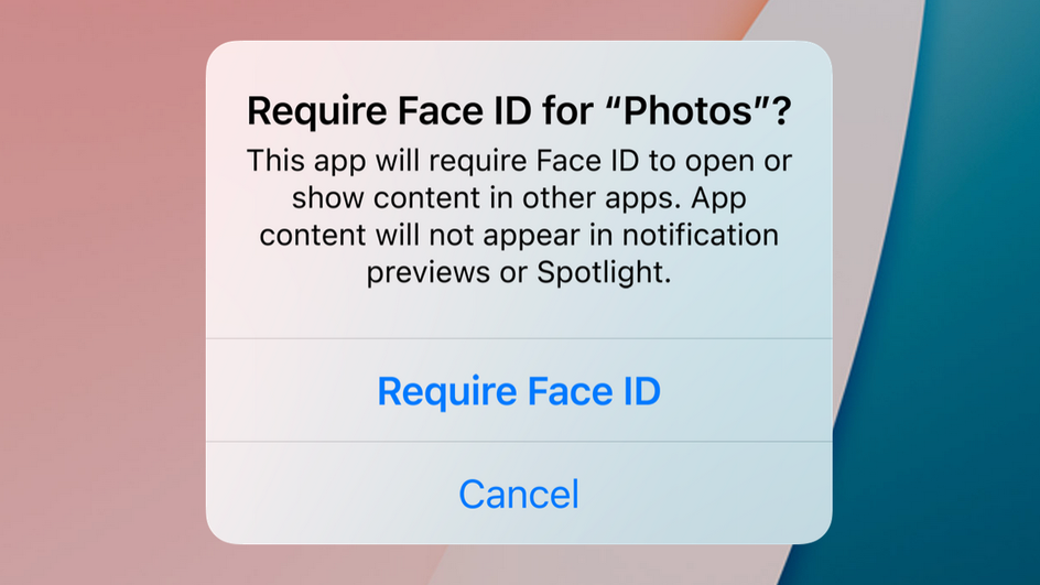 Скриншот уведомления о защите приложения при помощи Face ID