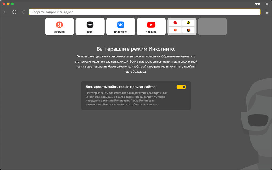 Скриншот Яндекс Браузера в режиме инкогнито