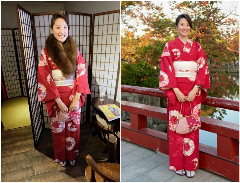Юри в шелковом кимоно, взятом напрокат в Камакура. В Камакура все еще популярно носить кимоно даже без особого случая, а летом оно заменяется на юката.  