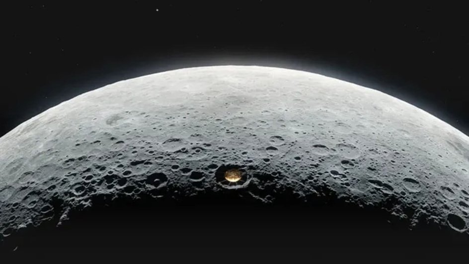 Размещенный на Луне Lunar Crater Radio Telescope в представлении художника Размещенный на Луне Lunar Crater Radio Telescope в представлении художника