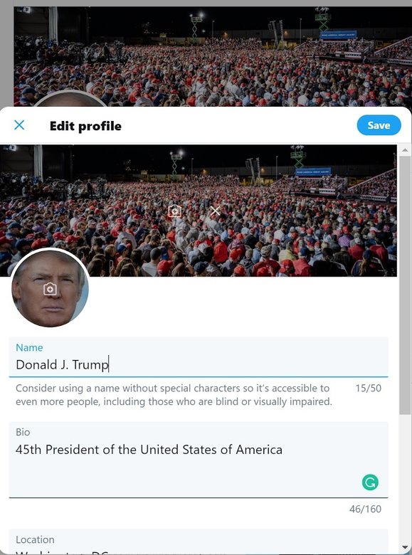 Скриншот персонального аккаунта Дональда Трампа.