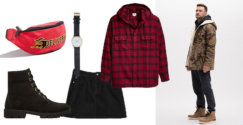 Сумка Topshop; ботинки Timberland; часы H&M; юбка Bershka; рубашка LEVI'S x JUSTIN TIMBERLAKE