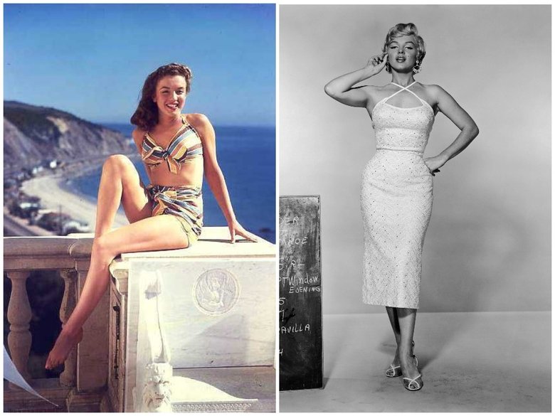 Мэрилин Монро в 40-х и в 1955 году
