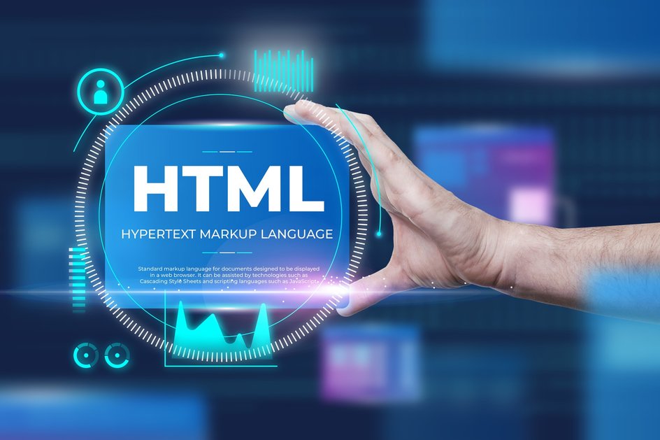 Плашка с надписью HTML в руке человека Плашка с надписью HTML в руке человека