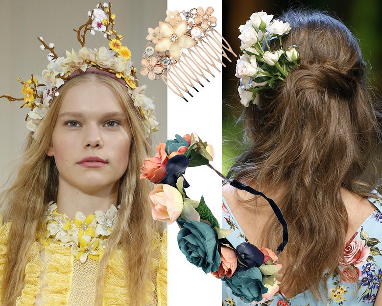 Показы: Bora Aksu и Dolce & Gabbana, SS 2017. Ободок и гребень для волос, все Clair.
