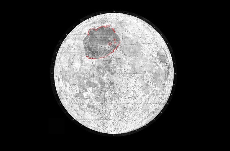 Бассейн Имбриум — самый большой бассейн на ближней стороне Луны, его диаметр составляет 1160 км. Фото: wikipedia.org