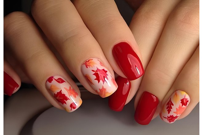 Маникюр с кленовыми листьями Маникюр с кленовыми листьями