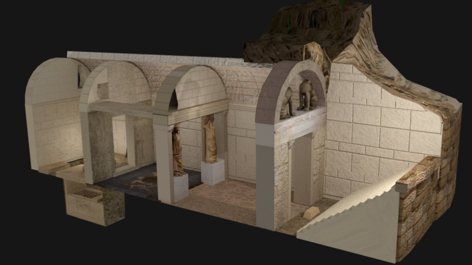 3D-визуализация внутреннего убранства гробницы 3D-визуализация внутреннего убранства гробницы