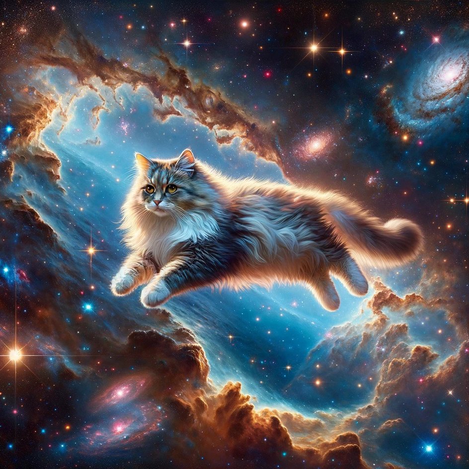 Кот в космосе, сгенерированный DALL·E 3