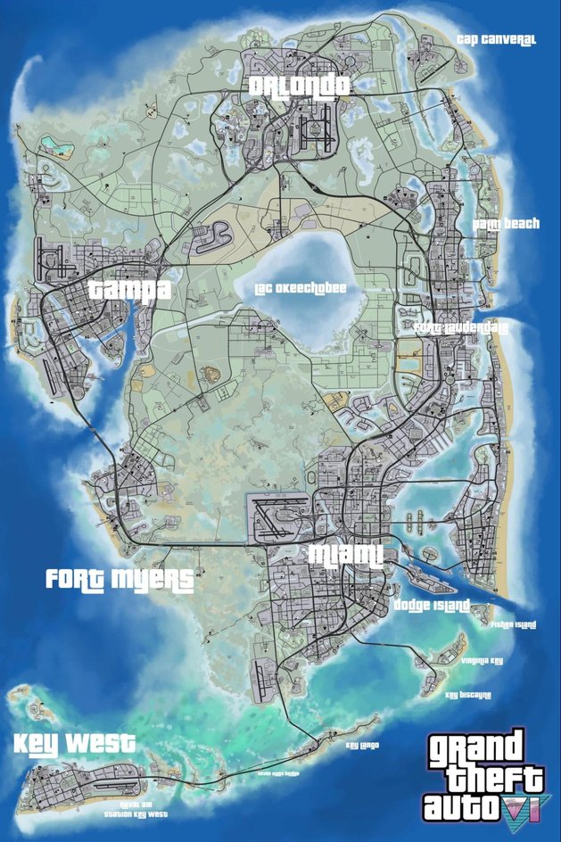 Карта GTA 6 на основе утечек Карта GTA 6 на основе утечек