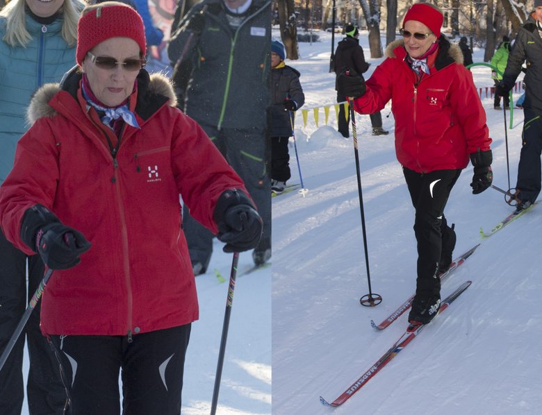 78-летняя королева Норвегии Соня встала на лыжи
