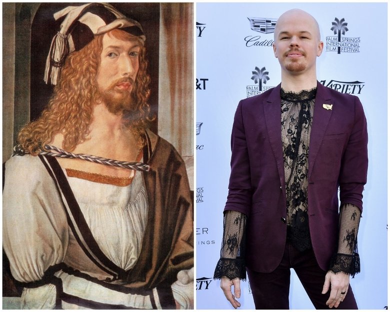 Слева: Альбрехт Дюрер, автопортрет, 1498. Справа: Сэмюэл Бринтон, Variety’s Creative Impact Awards 2019