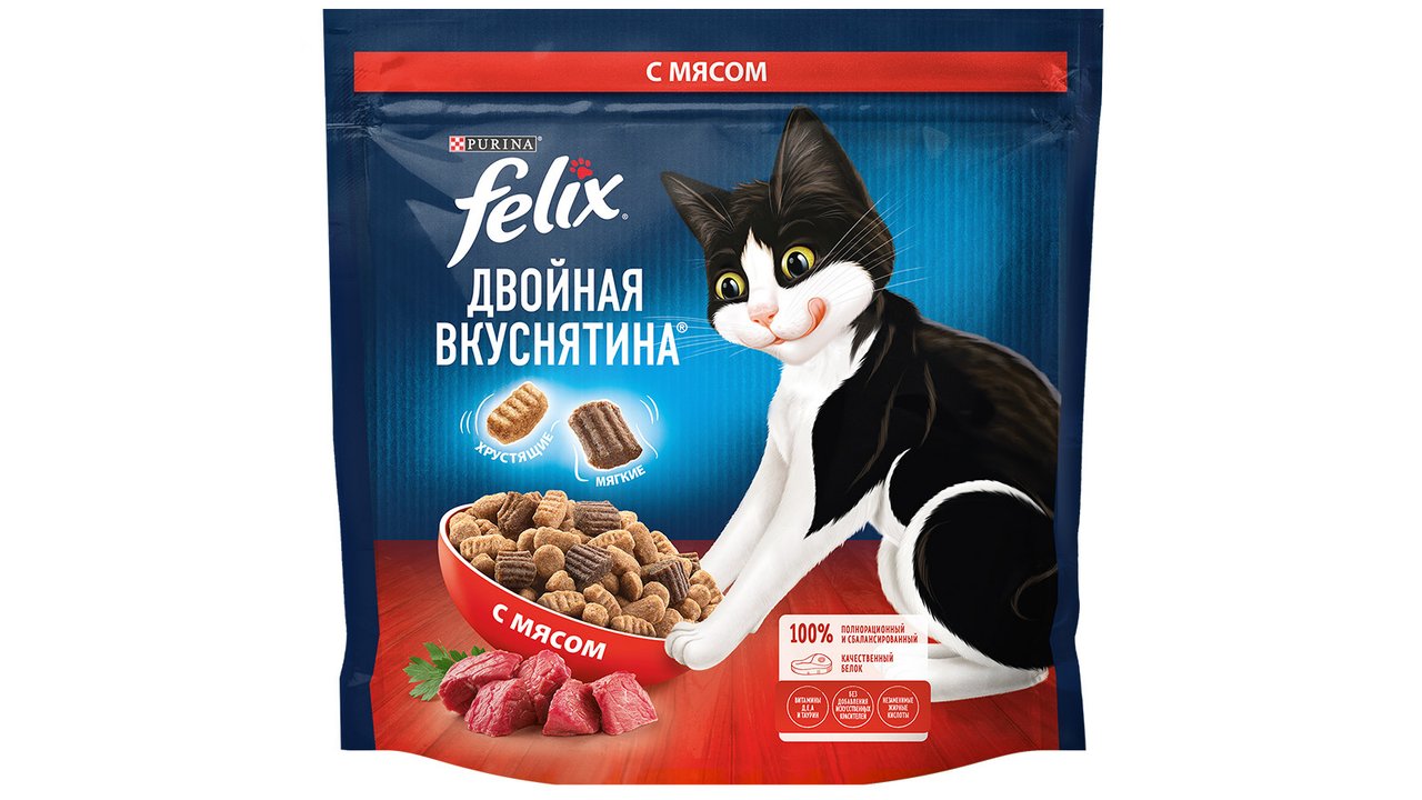 Сухой корм Felix® Двойная Вкуснятина® для взрослых кошек, с мясом, Пакет, 1.3 кг