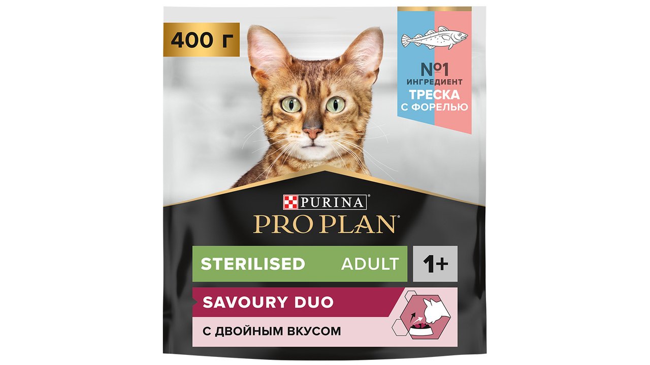 Сухой корм PRO PLAN® Sterilised SAVOURY DUO с двойным вкусом для взрослых стерилизованных привередливых кошек