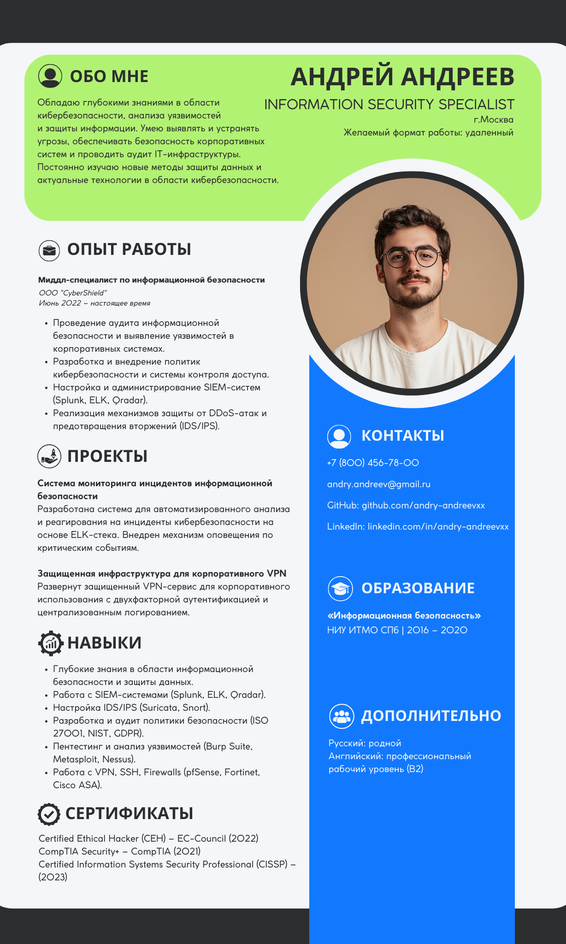 Резюме специалиста по информационной безопасности Резюме специалиста по информационной безопасности