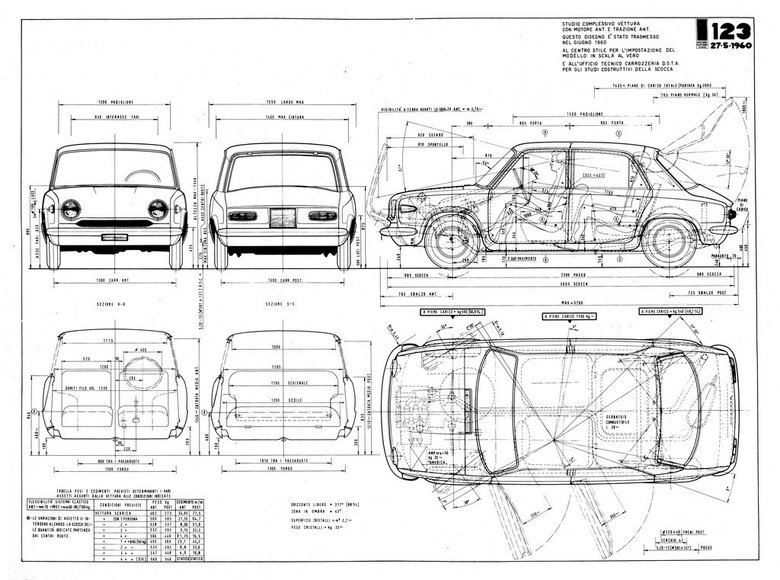 Техдокументация опытного Fiat 123 E1 - автомобиля, на основе которого построили во многом передовой, если не революционный, Autobianchi Primula