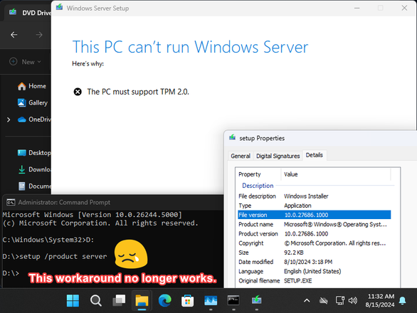 Сообщение об ошибке при установке Windows 11 на неподдерживаемый ПК