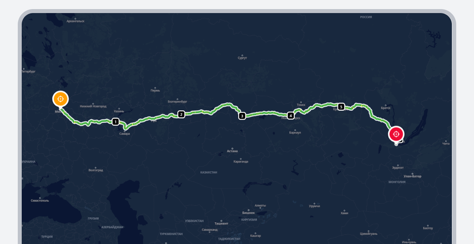 Маршрут в навигаторе из Москвы до Байкала