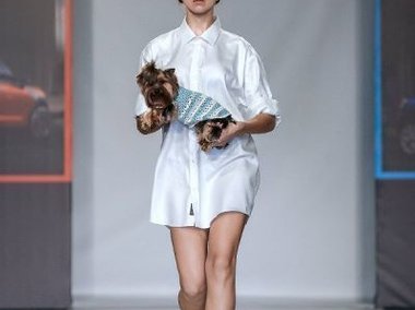 Slide image for gallery: 3351 | Комментарий lady.mail.ru: Собачку дизайнер решила одеть в одном стиле с хозяйкой
