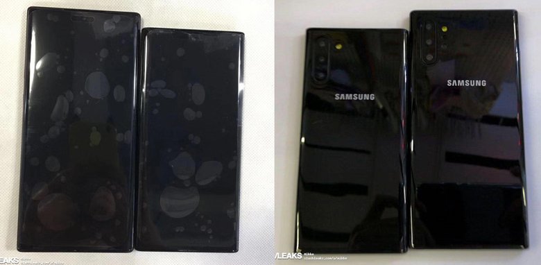 Samsung Galaxy Note10 и Galaxy Note10+ спереди и сзади. Фото: Slashleaks