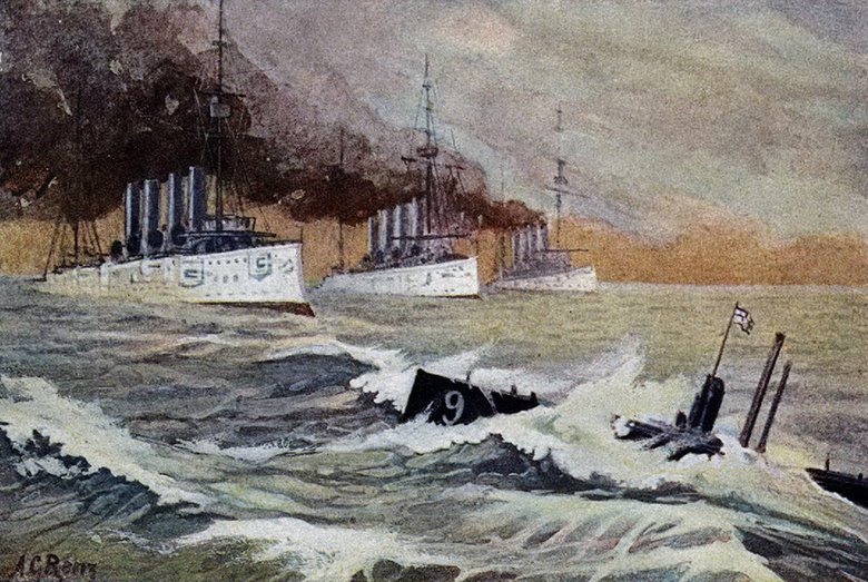 В 7 часов утра 22 сентября 1914 года тяжелые крейсера «Абукир», «Хог» и «Кресси» шли прямым курсом со скоростью 8 узлов. Изображение из коллекции Петра Каменченко