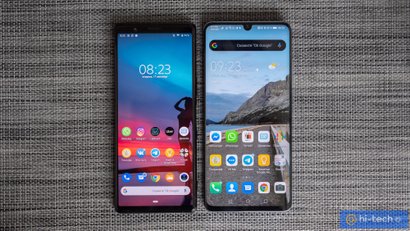 По высоте Xperia 5 сравним с Huawei P30 Pro (экран 6,47 дюйма), но ширина значительно меньше.