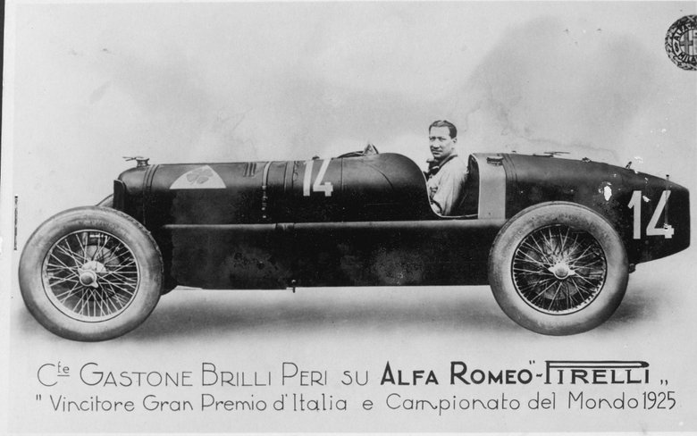 Гастоне Брилли-Пери итальянский автогонщик, который выиграл Гран-при Италии 1925 года на Alfa Romeo P2, оснащенной покрышками Pirelli.