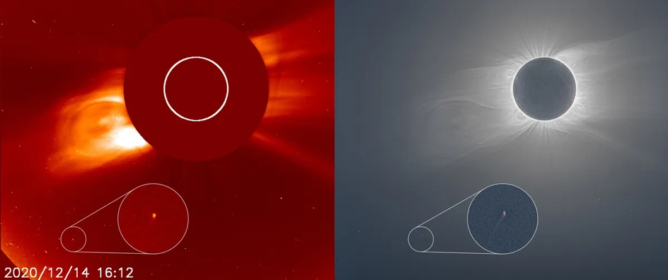 Комета C/2020 X3 (SOHO) во время солнечного затмения 