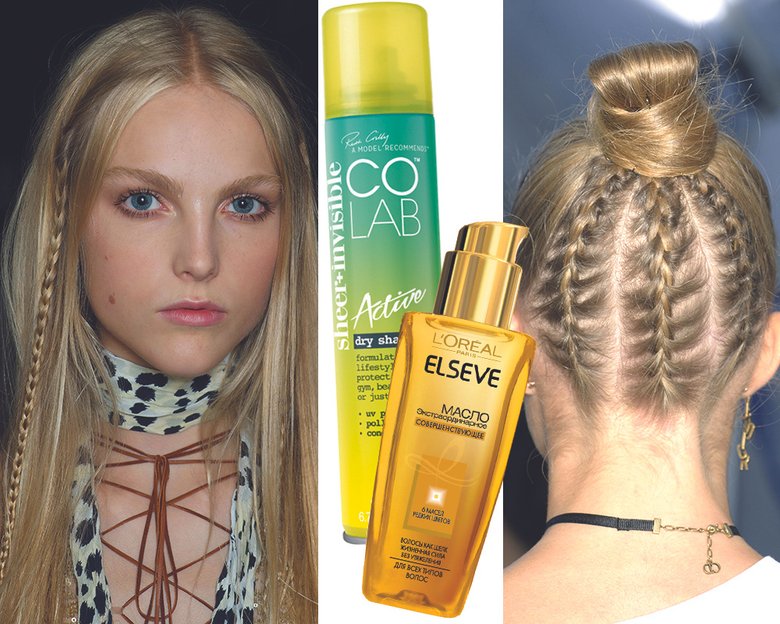 Показы Roberto Cavalli и Dior, SS 2017. Сухой шампунь Active, CoLab; «Экстраординарное масло» для волос Elseve, L'Oreal Paris.