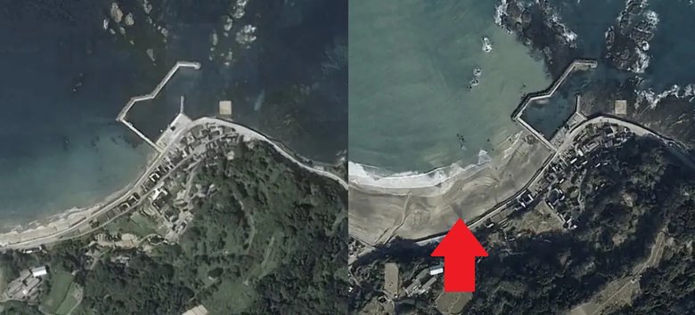 Место одно и то же. Фото сделано до и после землетрясений. Источник: Google Earth/GSI
