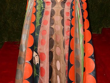 Slide image for gallery: 4410 | а вот Мэгги Джилленхолл стоило оставить кейп дома и ограничиться одним лишь платьем — конструкция из горы материала со странным принтом превратила актрису в цирковой шатер
