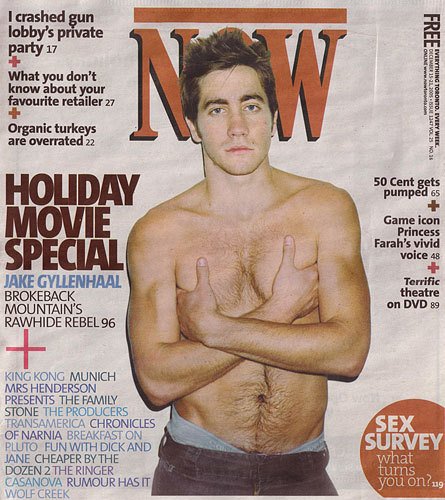 Джейк на обложке канадского журнала Now Magazine перед выходом в широкий прокат фильма "Горбатая гора"