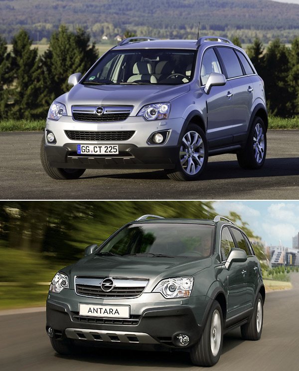 Вы можете сравнить модернизированную Opel Antara (вверху) и старую модель (внизу)
