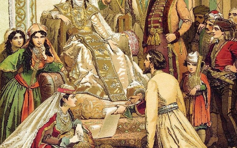 Михай Зичи. Шота Руставели преподносит свою поэму царице Тамаре (1880 г.)