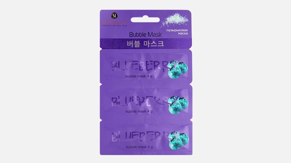 Пузырьковая корейская маска для лица фирмы SKINLITE BLUEBERRY с голубикой Пузырьковая корейская маска для лица фирмы SKINLITE BLUEBERRY с голубикой