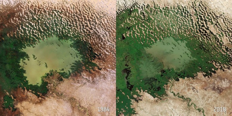 Озеро 34 года назад и сейчас / ESA / CC BY-SA 3.0