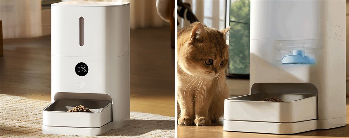 Kočka se snaží spřátelit s Xiaomi Mijia Pet Feeder 2. Foto: Gizmochina