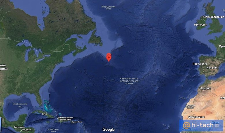 Здесь затонул «Титаник». Фото: Карты Google