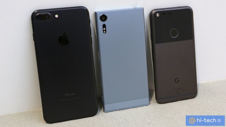 iPhone 7 Plus, Sony Xperia XZs и Google Pixel.
