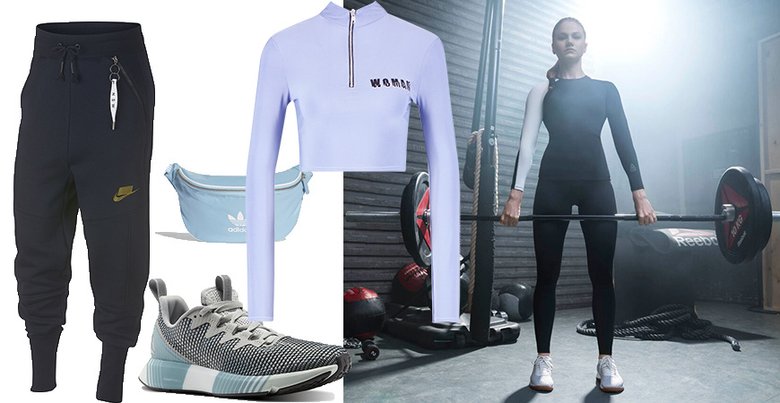 Брюки Nike; кроссовки Reebok; сумка поясная adidas Originals; топ Boohoo