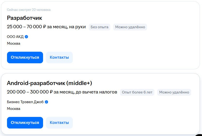 Скриншоты вакансий с сайта HH.ru Скриншоты вакансий с сайта HH.ru